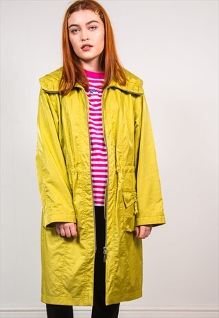 VINTAGE 90'S METALIC GREEN LONG ANORAK PARKA MAC JACKET