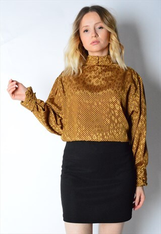 VINTAGE 80S MUSTARD GOLD POLKA DOT BLOUSE