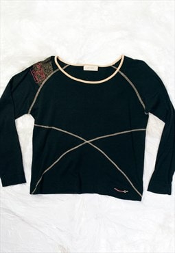 Vintage Y2K Long Sleeved Top in Black Printed