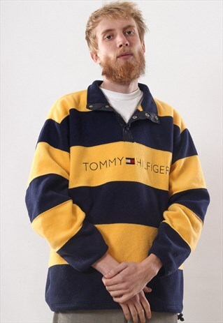 VINTAGE MEN TOMMY HILFIGER BIG LOGO FLEECE HALF ZIP PULLOVER