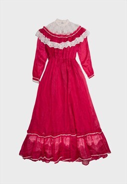Fuchsia '80s Lace Ruffle Layered Prairie Dress