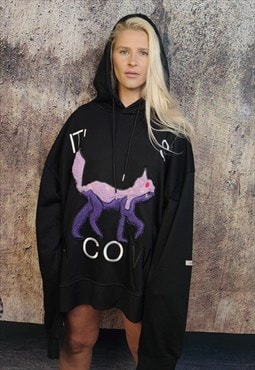 Cow fleece hoodie premium animal pullover punk top in black