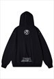 PUNK HOODIE FLOWER PRINT PULLOVER GRUNGE JUMPER IN BLACK