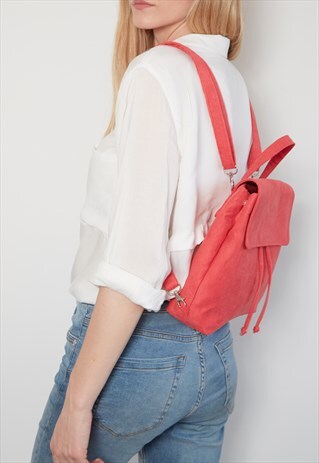 SUEDE RED 2IN1 BAG, MINI BACKPACK / SHOULDER BAG