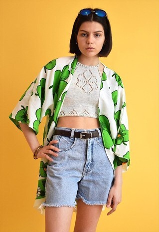 70'S RETRO BOHO ABSTRACT FLORAL PATTERN KIMONO JACKET