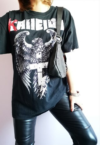 90S VINTAGE EAGLE PRINT GRUNGE OVERSIZE T-SHIRT TEE IN BLACK