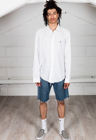 VINTAGE RALPH LAUREN WHITE LONG SLEEVE LINEN SHIRT