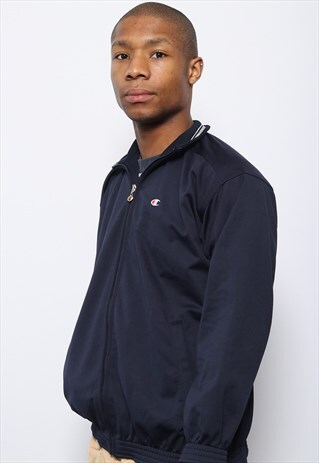 VINTAGE CHAMPION LOGO TRACK JACKET NAVY BLUE