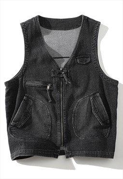Utility denim vest sleeveless jacket workwear velvet tanktop