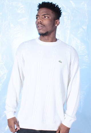 VINTAGE LACOSTE WHITE CABLE KNIT JUMPER