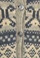 VINTAGE KNITTED CARDIGAN PATTERN GREY/BLUE LADIES SMALL