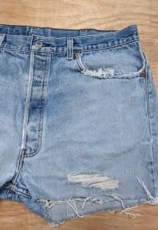 VINTAGE 90'S DISTRESSED 501 BLUE LEVI SHORTS