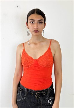 Vintage 90s orange mesh bodysuit 