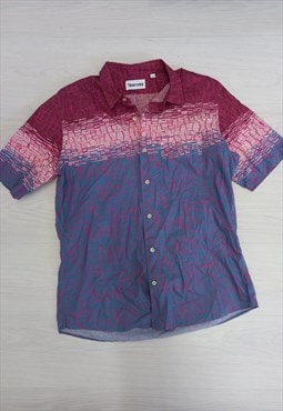 90's Thorsun Shirt Pink Blue Short Sleeve Patterned