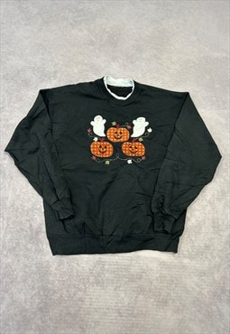 Vintage Sweatshirt Embroidered Pumpkin Patterned Jumper