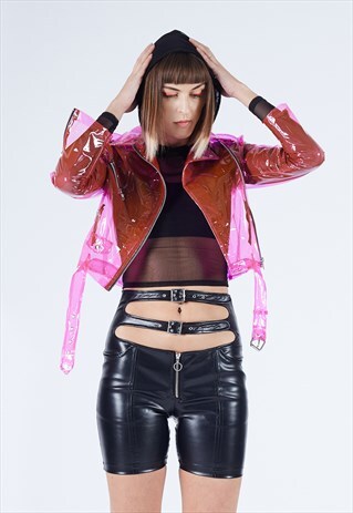 FASTER PUSSYCAT FAUX LEATHER SHORTS IN BLACK