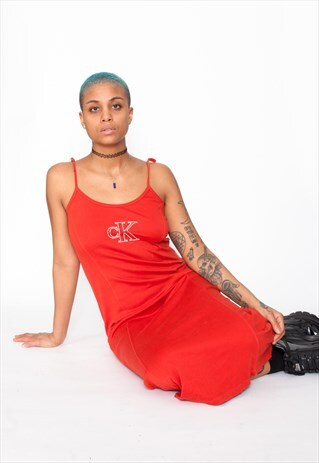 VINTAGE 90S CALVIN KLEIN RED MAXI DRESS ID:2175