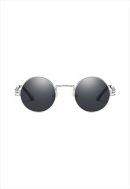 Theo Round Sunglasses Black Silver