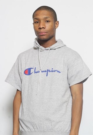 VINTAGE CHAMPION LOGO HOODIE GREY