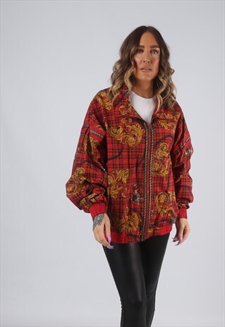 SHELL BOMBER JACKET PATTERNED OVERSIZED TARTAN UK 16 (CK2Z)