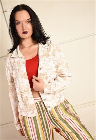 VINTAGE 90S NEUTRAL PASTEL DENIM FLORAL PRINT JACKET