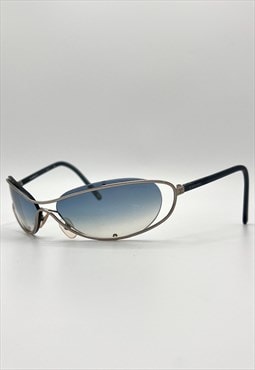 Chanel Sunglasses Rimless Wrap Blue Tinted Gradiant Bug Eye 