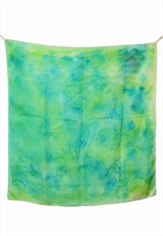 VINTAGE SCARF 80S BRIGHT LIME GREEN & BLUE TIE DYE ACID WASH