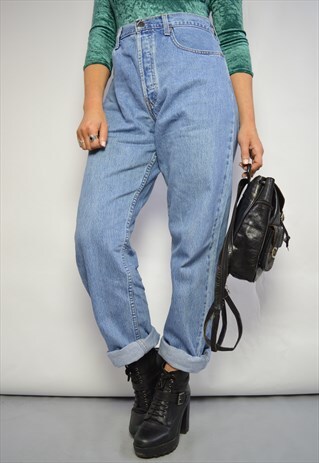 90S LEVI'S 619 ORANGE LABEL BLUE WASH HIGH WAIST DENIM JEANS