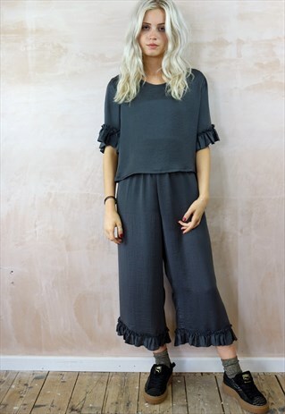 EXCLUSIVE GREY FRILL TOP CO-ORDINATES