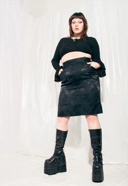 Vintage Skirt 80s Black Floral High Rise Midi