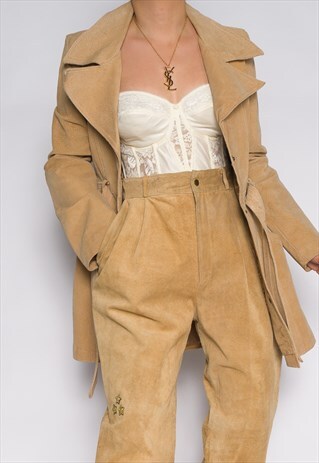LEATHER BROWN SUEDE TRENCH COAT