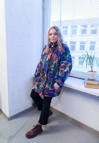 VINTAGE 80'S MULTI COLOUR ABSTRACT PRINT PARKA