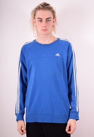ADIDAS MENS VINTAGE SWEATSHIRT JUMPER MEDIUM BLUE 90S