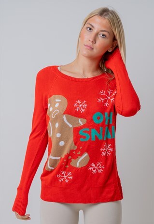VINTAGE GINGERBREAD SNAP CHRISTMAS JUMPER IN RED MEDIUM