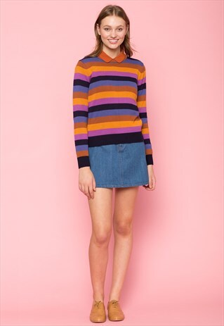 NAVY STRIPED CREW NECK SWEATER