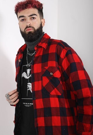 VINTAGE CHECK FLANNEL PADDED QUILTED SHIRT MULTI