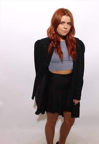 VINTAGE 1980'S 80'S RHINESTONE STUDDED BLACK JACKET L-XL