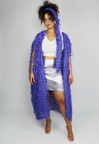 FJADERFA CAFTAN FRINGE BRIGHT BLUE