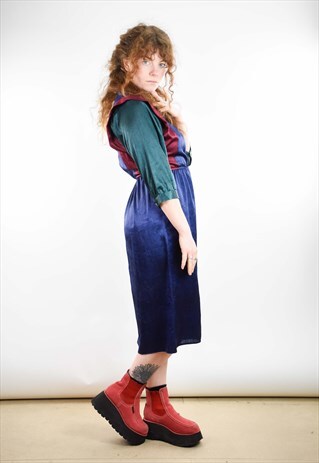 BEAUTIFUL 80S VINTAGE DEEP BLUE MIDI DRESS