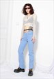 90S VINTAGE Y2K AESTHETIC ASYMMETRIC LIGHT BLUE DENIM JEANS