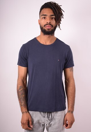 TOMMY HILFIGER MENS VINTAGE T-SHIRT TOP LARGE NAVY BLUE 90S