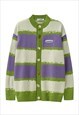 STRIPE CARDIGAN ZEBRA JUMPER KOREAN KNITTED TOP IN GREEN