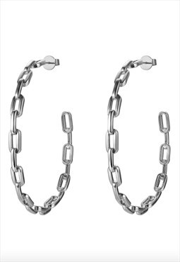 Silver Chain Reaction Hoop Earrings