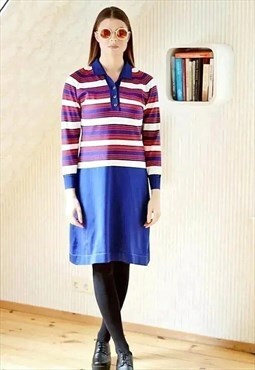 Knitted blue and red striped dress