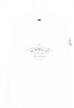 Harley Davidson Motor Cycle 90's Low Cut Spellout Long Sleev