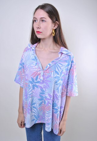 90S MULTICOLOR VINTAGE WOMEN FLORAL VOCATION BLOUSE, SIZE XL