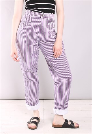 VINTAGE 80S PURPLE CANDY STRIPE PLEAT FRONT MOM JEANS