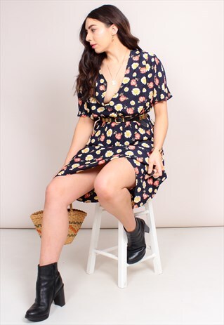 VINTAGE 90S FLORAL PRINT MIDI DRESS