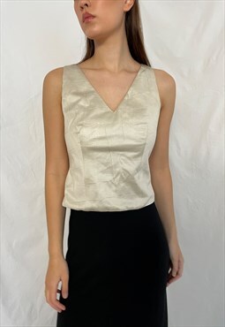 Vintage y2k Prada crinkled corset gold 