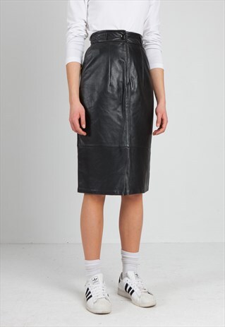 VINTAGE BLACK FRIITALA LEATHER MIDI SKIRT